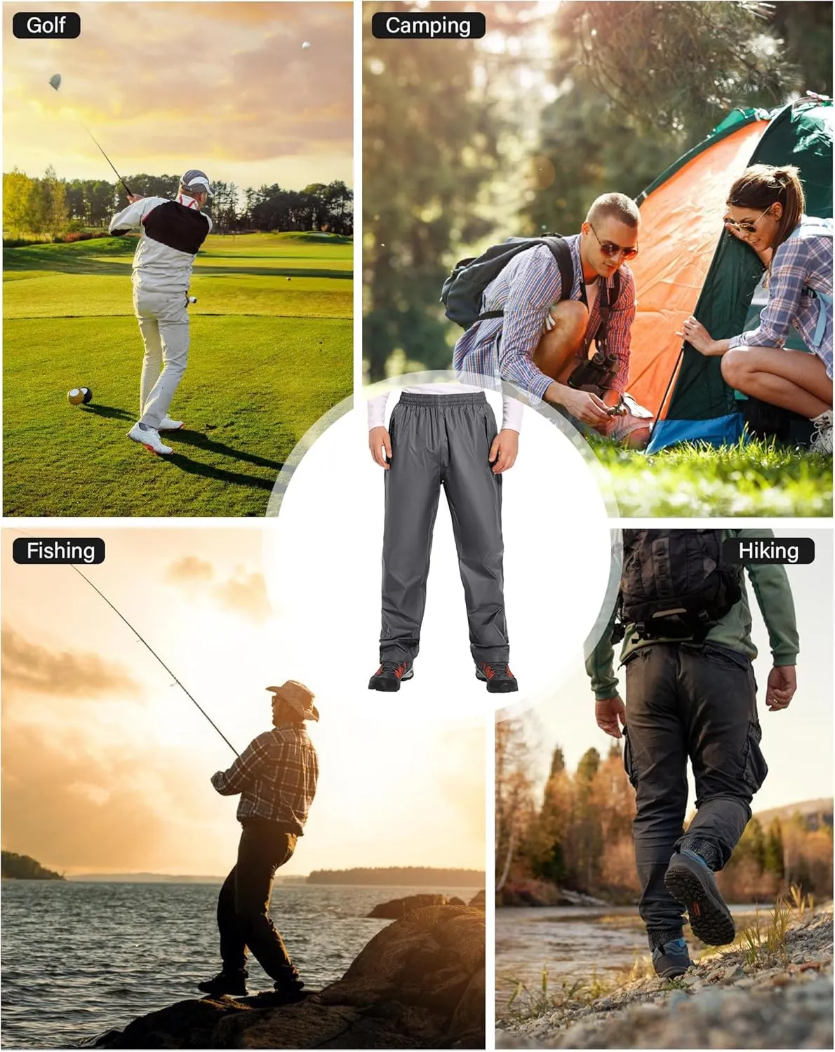 Men's Rain Pants Waterproof Pants Windproof Lightweight Hiking Pants for Outdoor Work, Golf, Fishing, Hiking