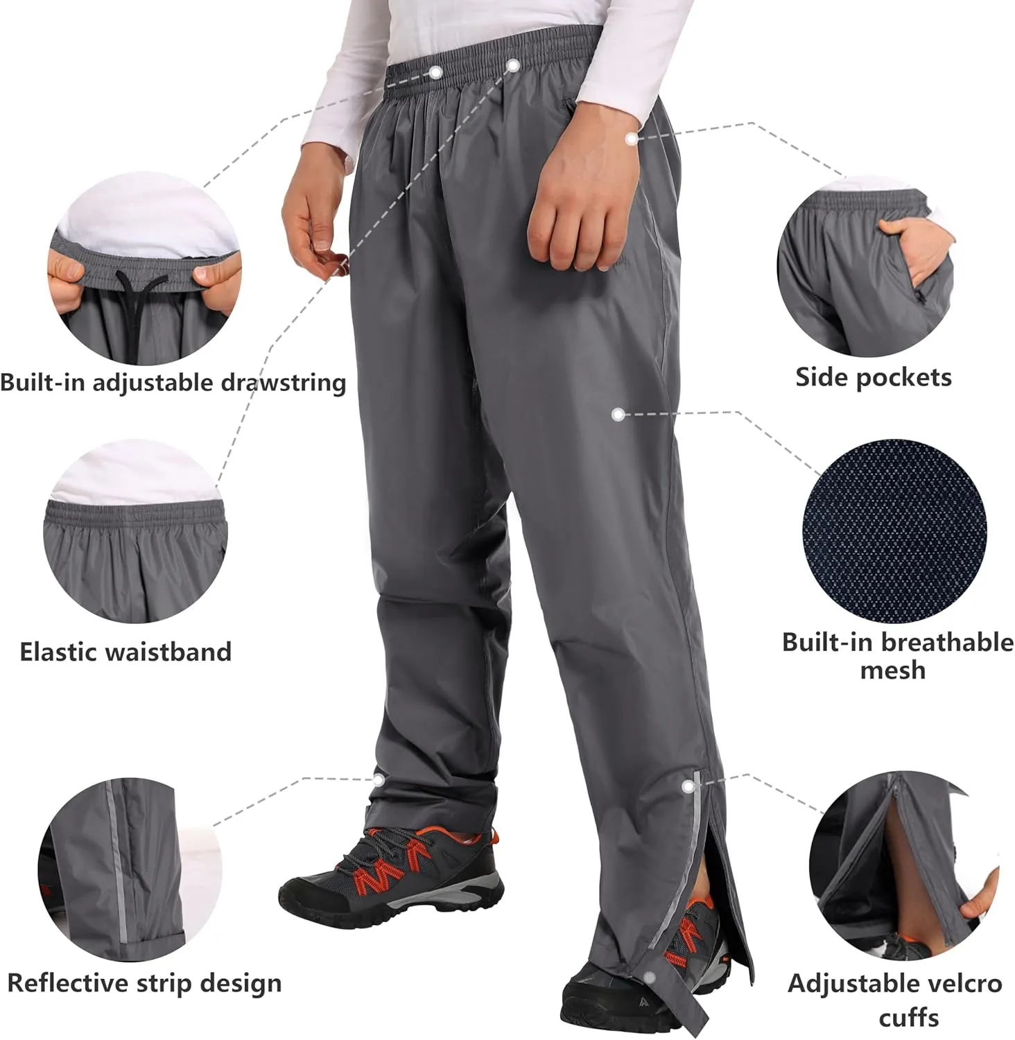 Men's Rain Pants Waterproof Pants Windproof Lightweight Hiking Pants for Outdoor Work, Golf, Fishing, Hiking