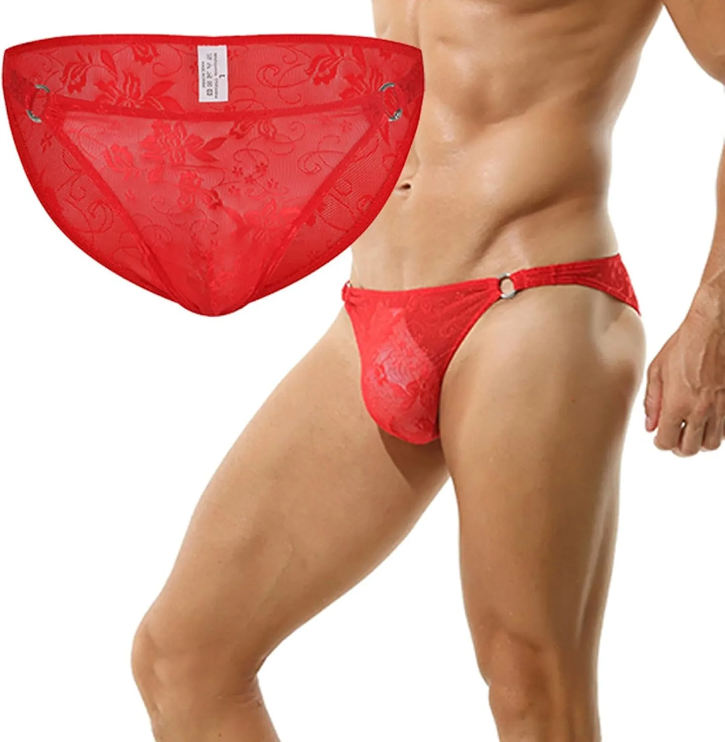 Men's Sexy Fishnet Underwear Low Rise See Through Breathable Erotic Lace Briefs Underpants