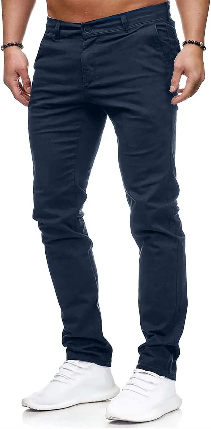 Men's Stretch Dress Pants Slim Fit Skinny Suit Pants Flat Front Chino Pant Elastic Waist Lightweight Pant w/Pockets