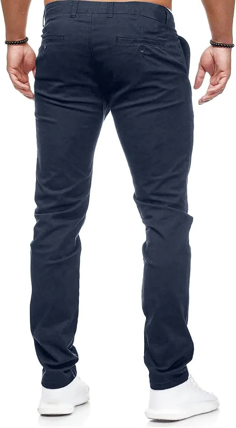 Men's Stretch Dress Pants Slim Fit Skinny Suit Pants Flat Front Chino Pant Elastic Waist Lightweight Pant w/Pockets