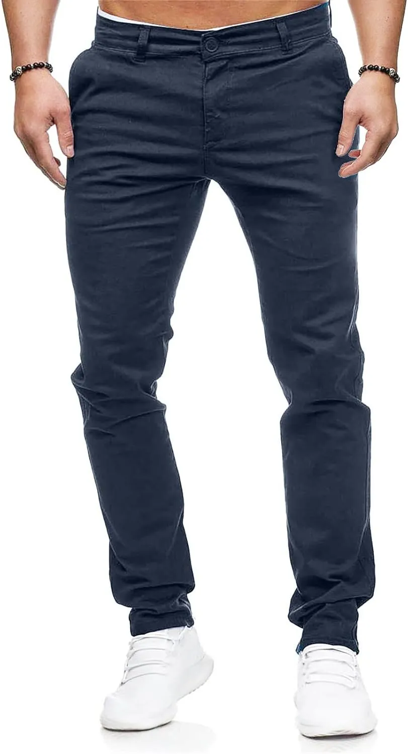 Men's Stretch Dress Pants Slim Fit Skinny Suit Pants Flat Front Chino Pant Elastic Waist Lightweight Pant w/Pockets