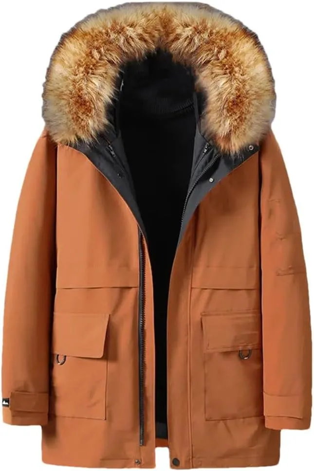 Men's Thick And Warm Winter Fur Collar Removable Lined Down And Cotton Padded Fleece Cold-Proof Plus Size Coat