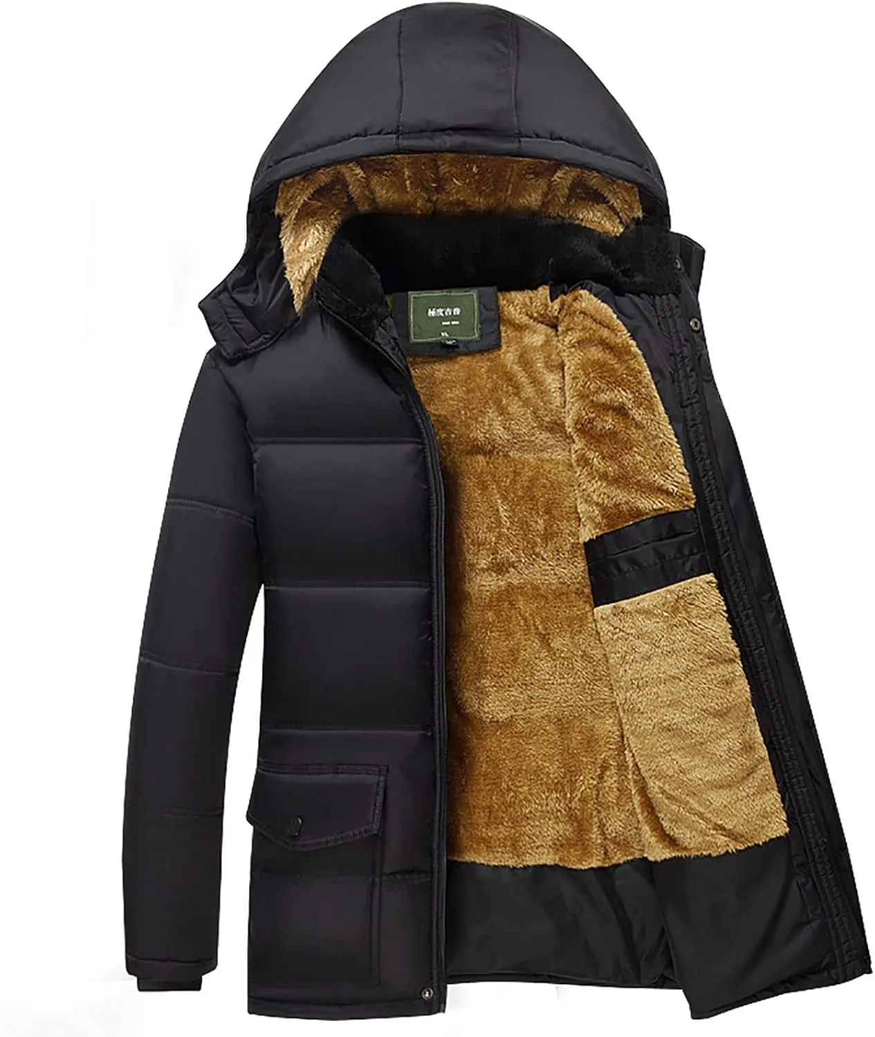 Men's Winter Puffer Coat Thicken Cotton Outdoor Winter Warm Windproof Padded Jacket with Hood