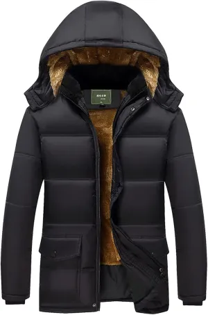 Men's Winter Puffer Coat Thicken Cotton Outdoor Winter Warm Windproof Padded Jacket with Hood