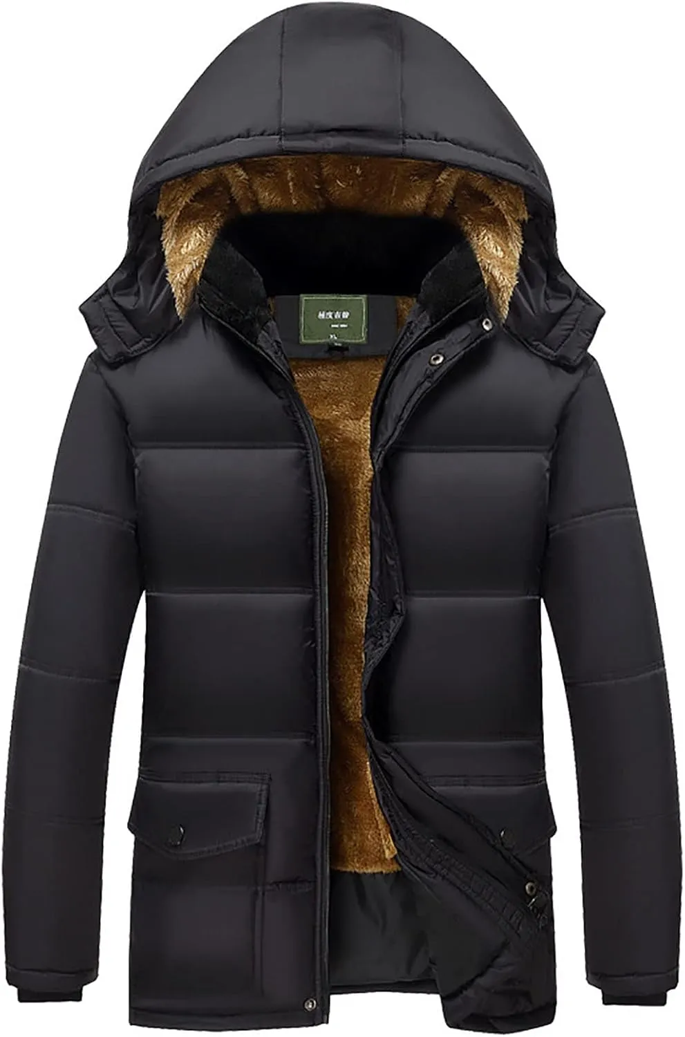 Men's Winter Puffer Coat Thicken Cotton Outdoor Winter Warm Windproof Padded Jacket with Hood
