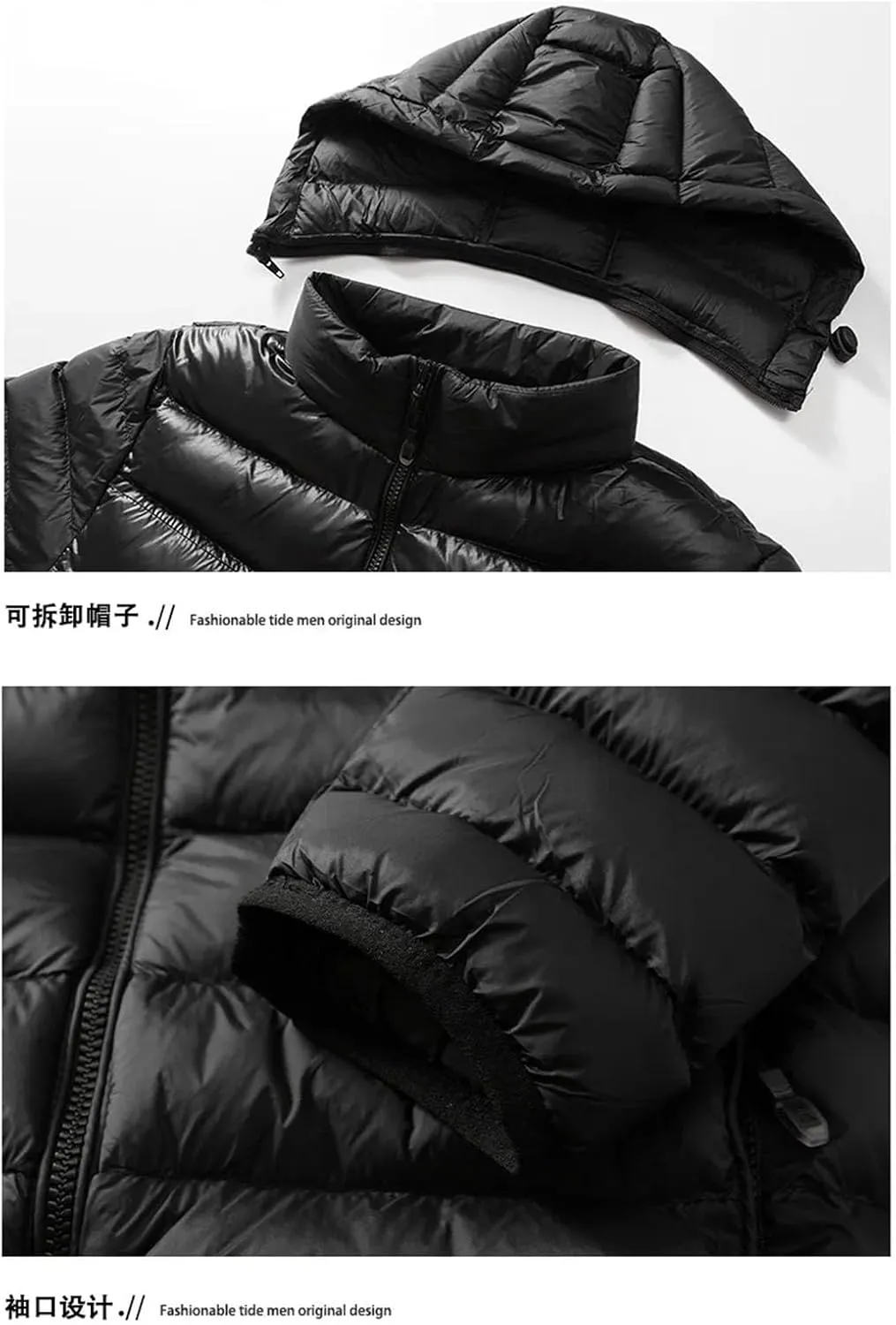 Men's Winter Puffer Jacket Thick Windproof Detachable Hooded Parka Snow Warm Down Cotton Padded Coat