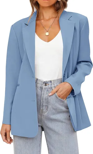 MEROKEETY Women's 2024 Fall Casual Blazers Long Sleeve Lapel Open Front Button Work Blazer Jackets with Pockets