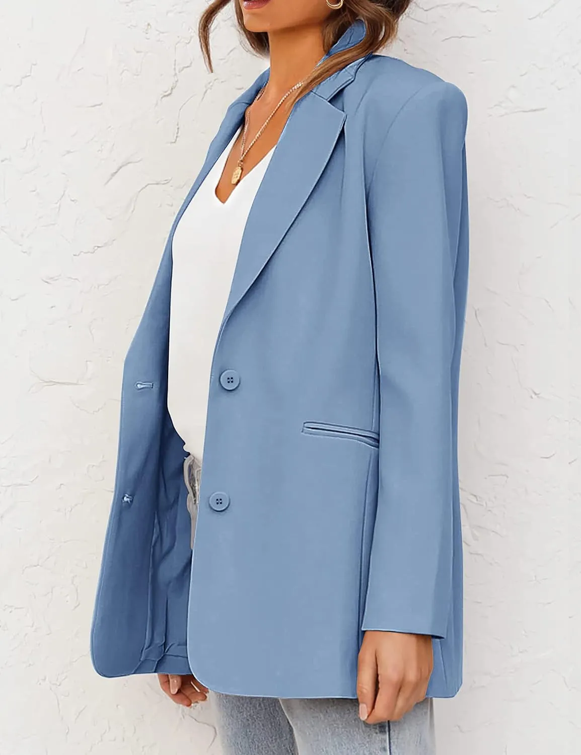 MEROKEETY Women's 2024 Fall Casual Blazers Long Sleeve Lapel Open Front Button Work Blazer Jackets with Pockets