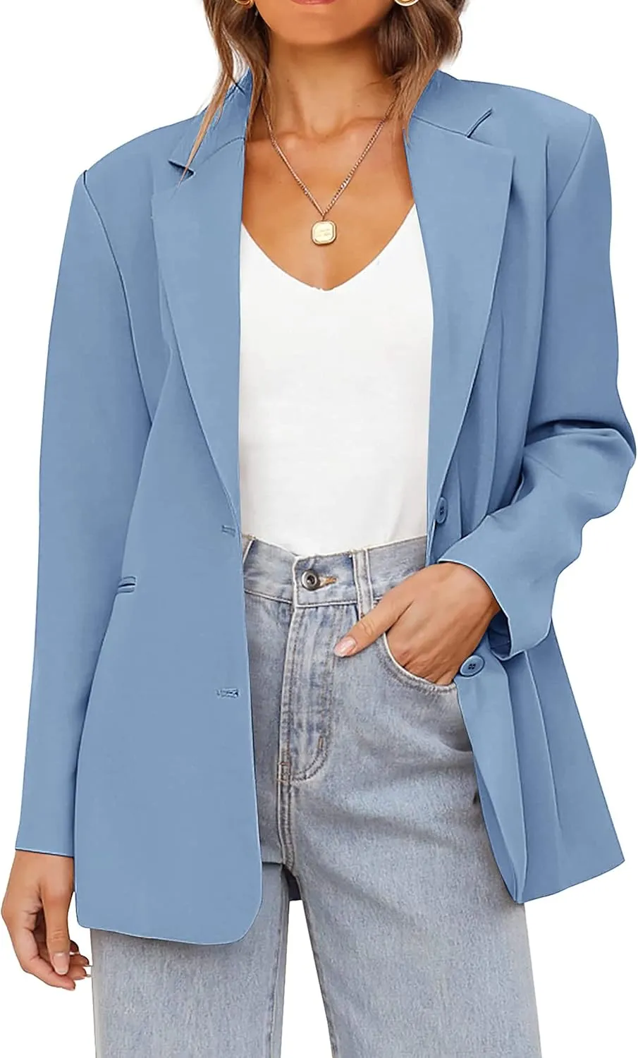 MEROKEETY Women's 2024 Fall Casual Blazers Long Sleeve Lapel Open Front Button Work Blazer Jackets with Pockets