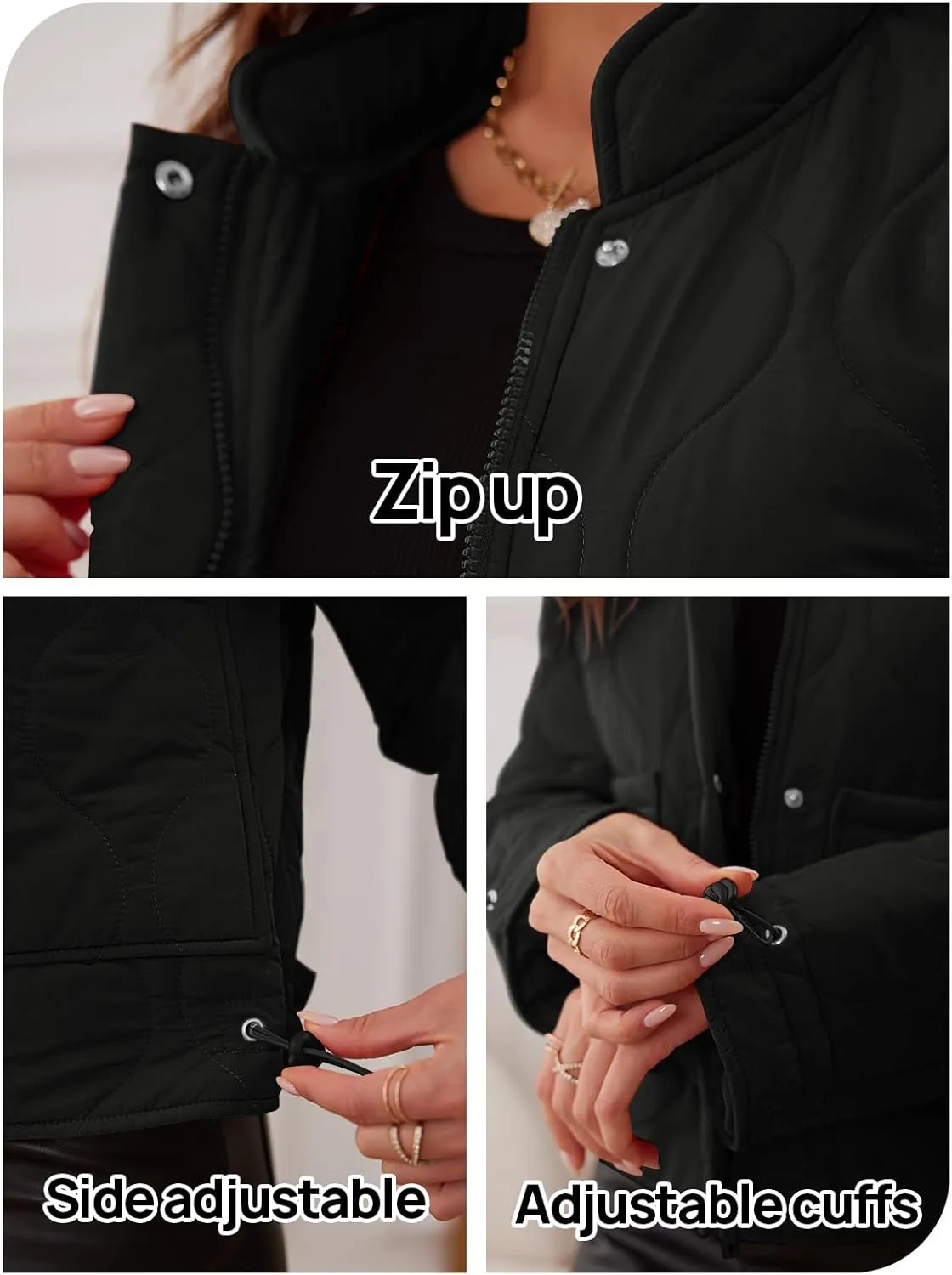 MEROKEETY Women's Cropped Zip-Up Bomber Jackets Warm Quilted Long Sleeve Stand Neck Winter Coats
