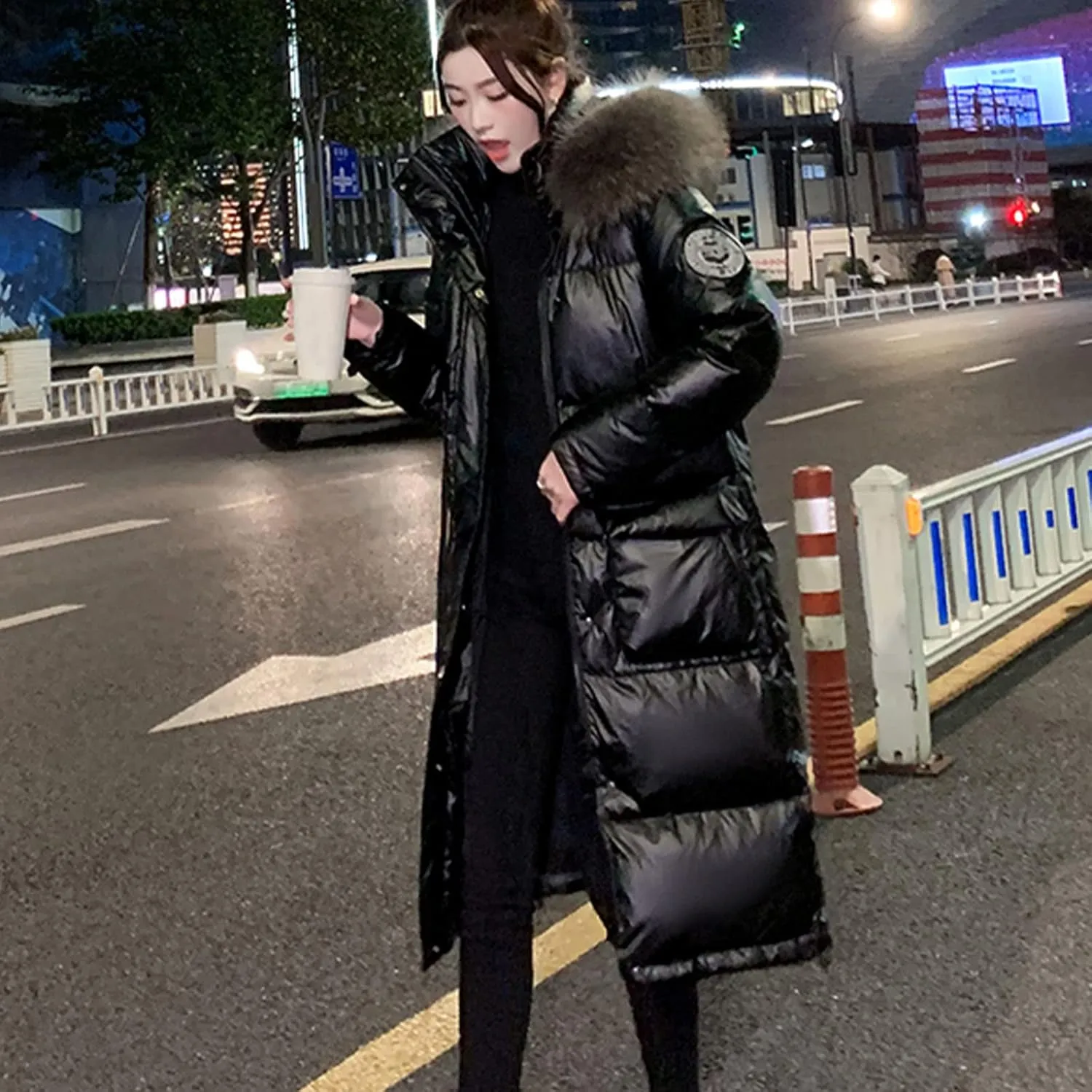 Metallic Women's Down Puffer Jacket Winter Coats Hooded Parka Coat Warm Long Winter Jacket Reflective Lightweight