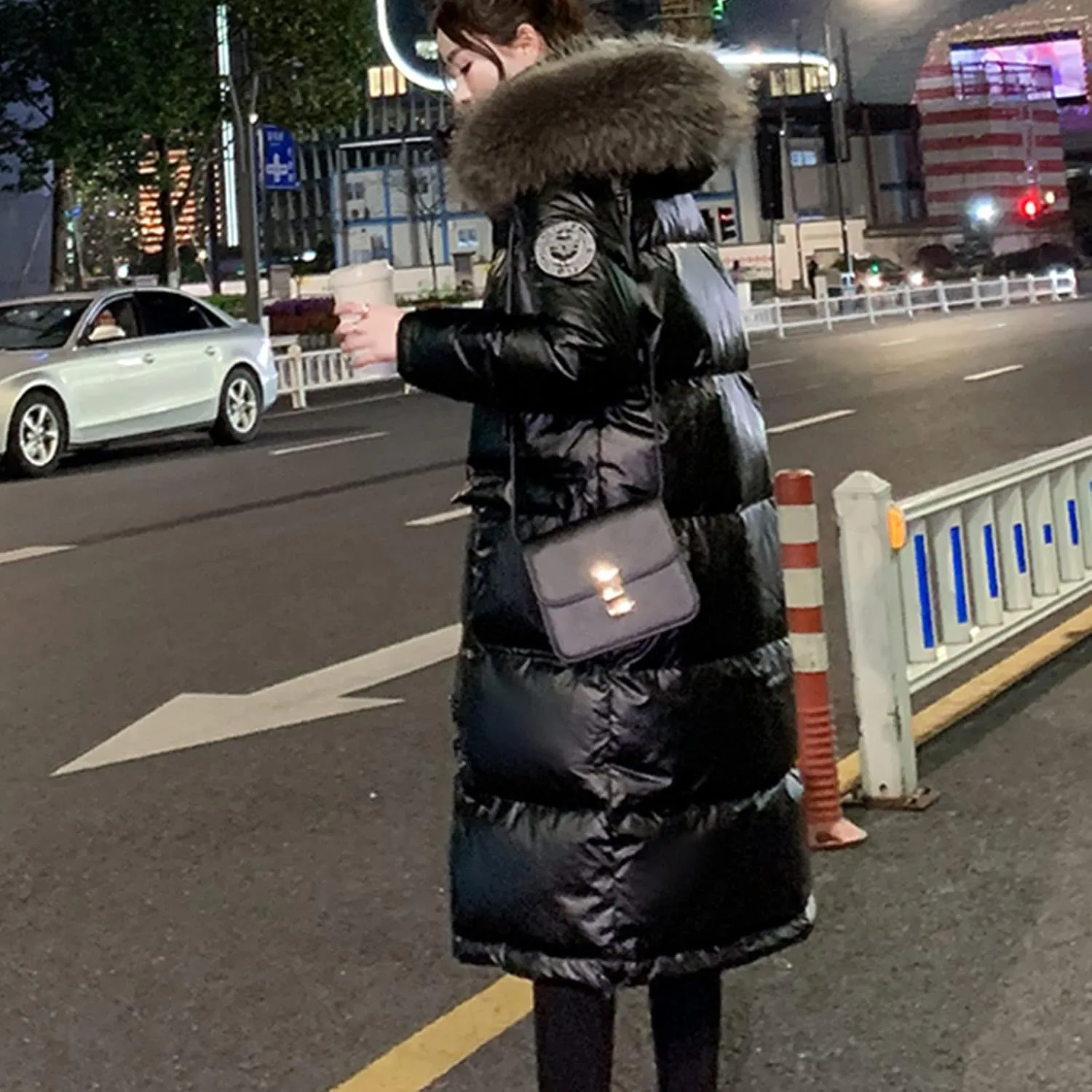 Metallic Women's Down Puffer Jacket Winter Coats Hooded Parka Coat Warm Long Winter Jacket Reflective Lightweight