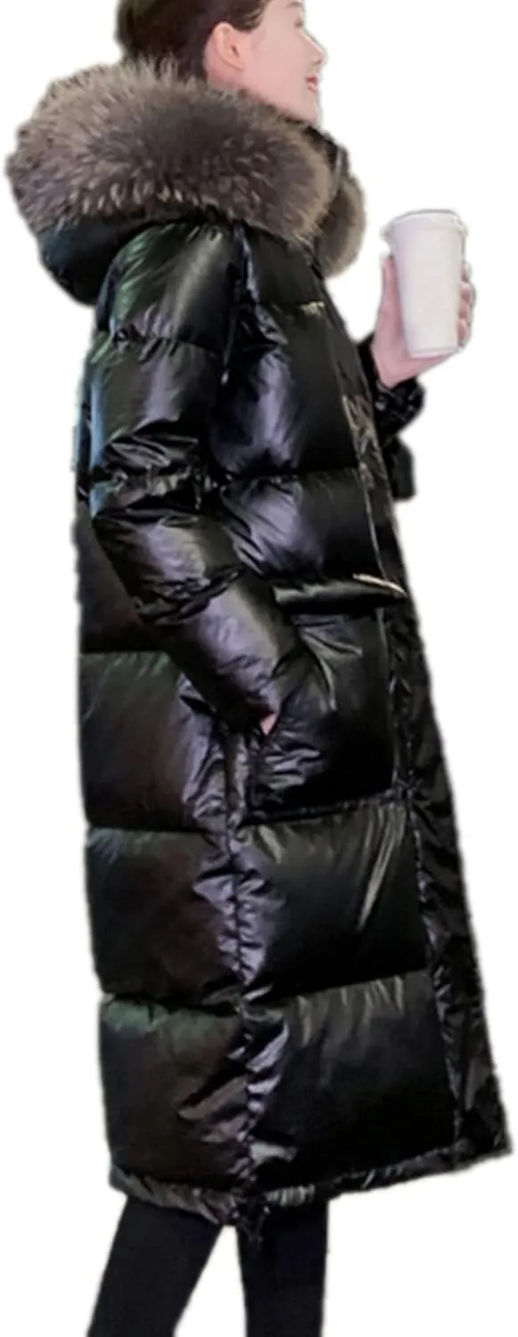 Metallic Women's Down Puffer Jacket Winter Coats Hooded Parka Coat Warm Long Winter Jacket Reflective Lightweight