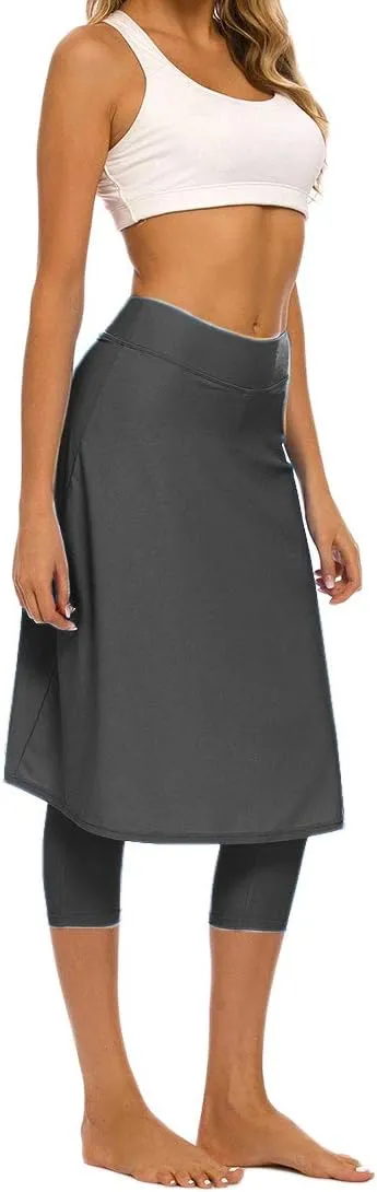 Micosuza Long Swim Skirt with Attached Leggings Modest Sun Protection Sports Skirt for Women