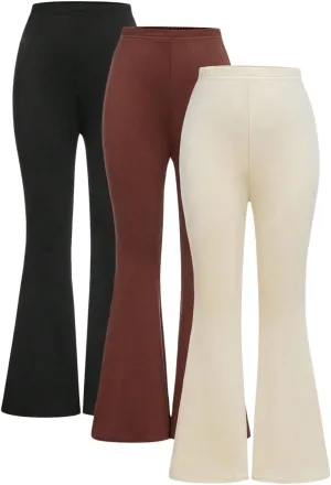 Milumia Girl's 3 Pack Flared Leg Pants Set Elastic Waist Bell Bottom Pants