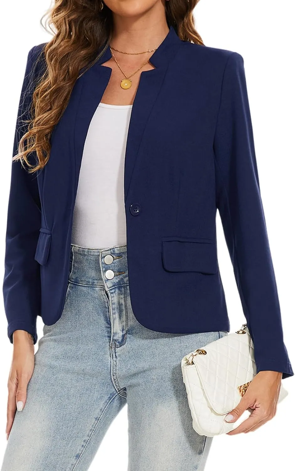 MINTLIMIT Blazer for Women Long Sleeve Button Front Blazer Notch Collar Casual Work Office Suit Jackets with Pockets