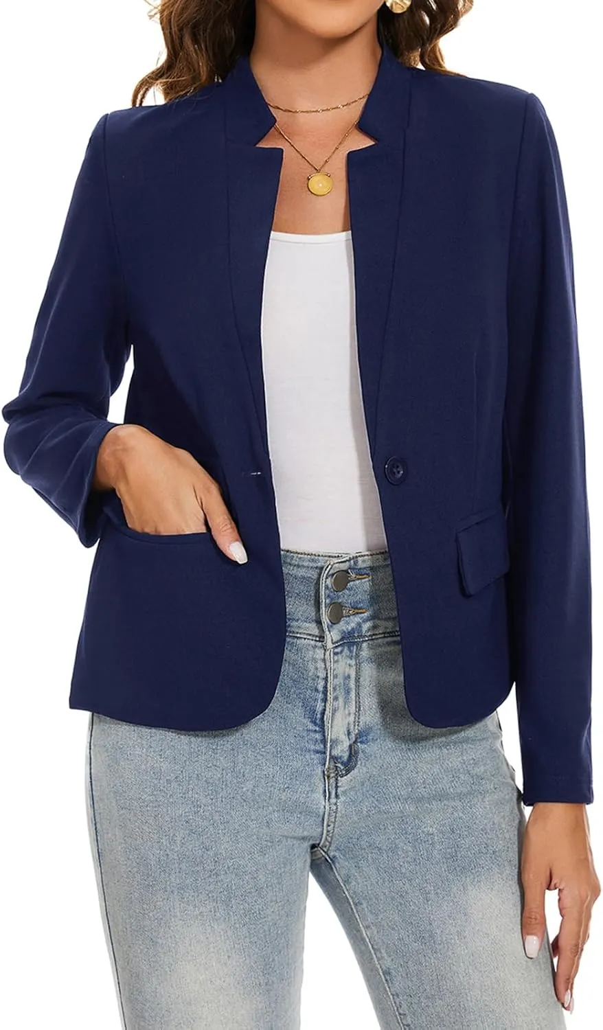 MINTLIMIT Blazer for Women Long Sleeve Button Front Blazer Notch Collar Casual Work Office Suit Jackets with Pockets
