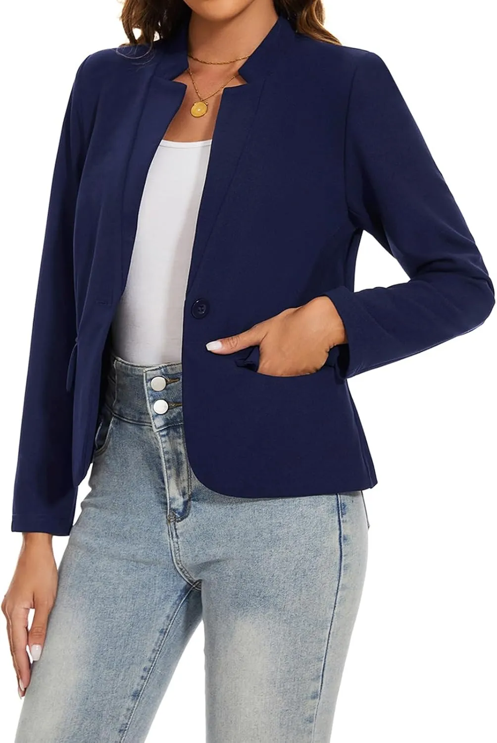 MINTLIMIT Blazer for Women Long Sleeve Button Front Blazer Notch Collar Casual Work Office Suit Jackets with Pockets