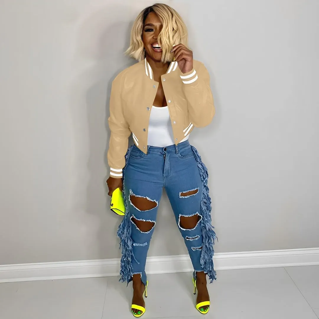 Mintsnow Womens Varsity Jacket Long Sleeve Button Down Bomber Jackets Casual Baseball Uniform Streetwear