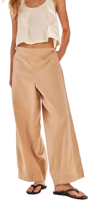 MISSACTIVER Womens Linen Wide Leg Trousers Summer Elastic Waist Palazzo Pants Casual Lounge Pants with Pockets