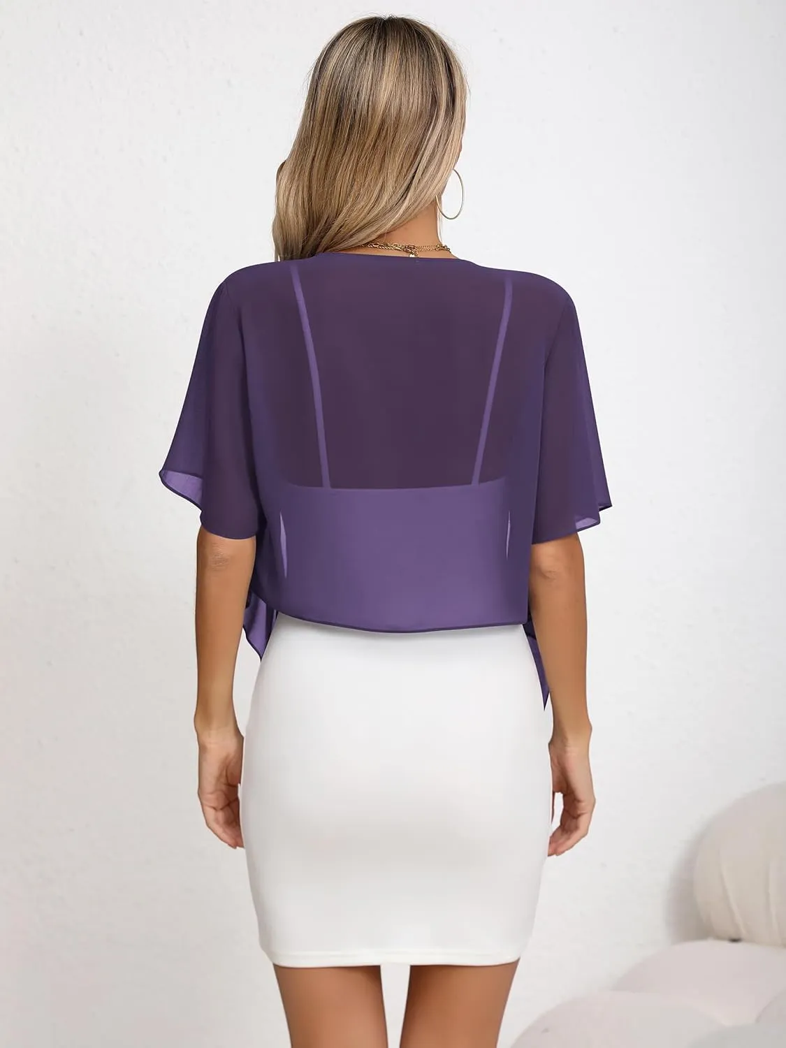 Missufe Women's Short Sleeve Tie Front Cropped Cardigan Summer Lightweight Chiffon Bolero Shrug