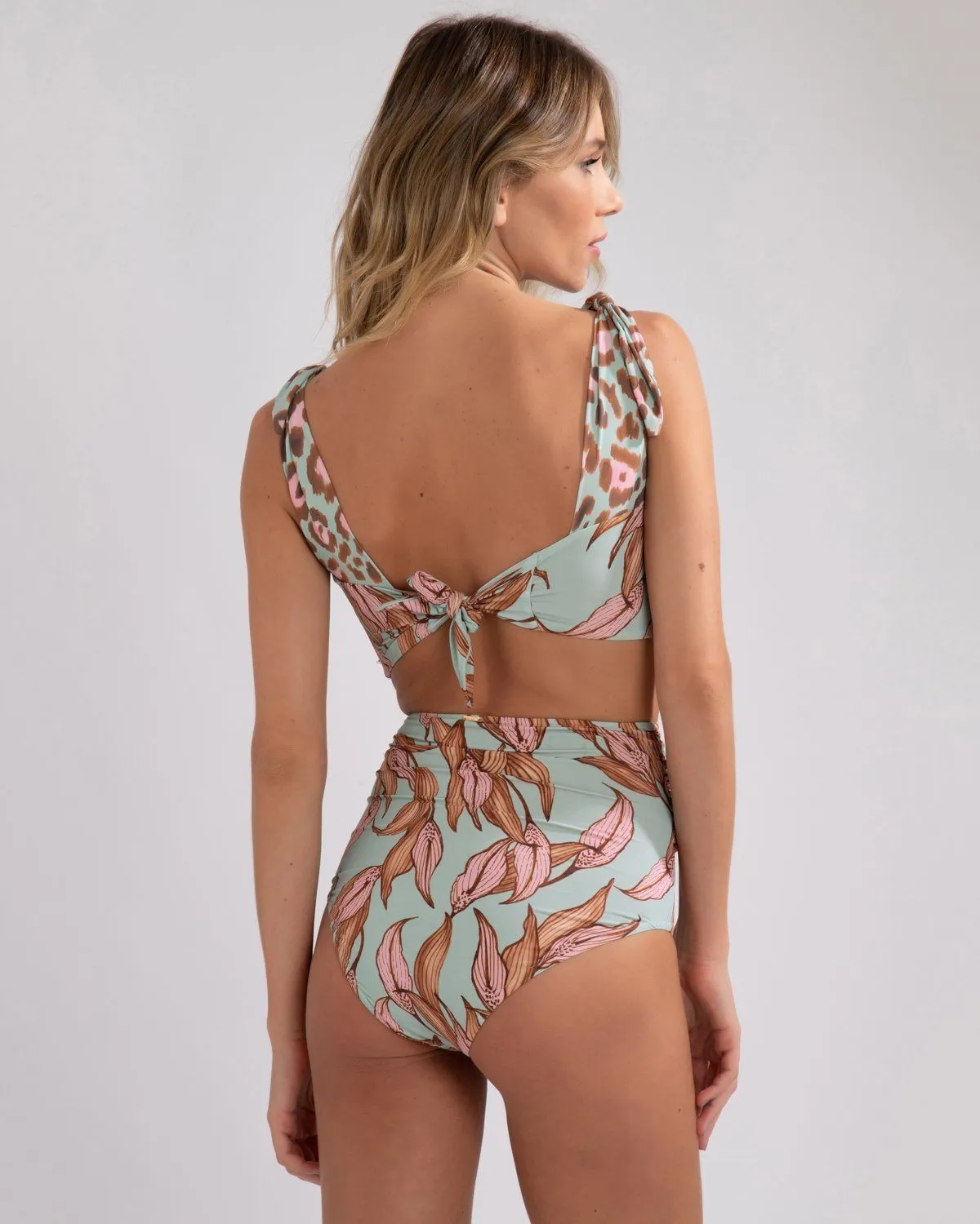 Mixed Print Knotted Bikini Top