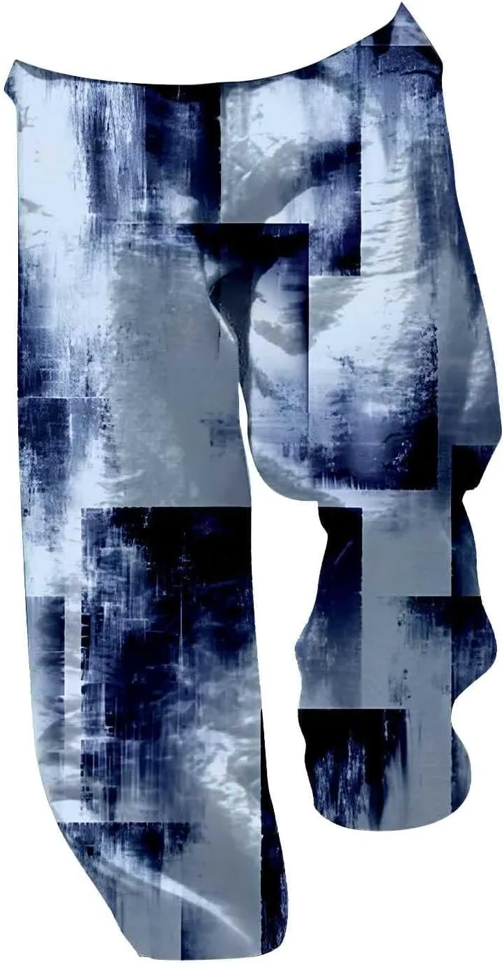 Muyise Men's Casual Cotton Linen Drawstring Pants Summer Color Block Elastic Waist Straight Legs Palazzo Pants with Pockets