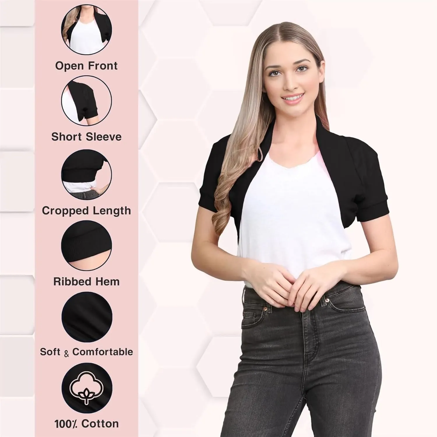 New Women's Ribbed Short Sleeve Open Front Plain Bolero Cropped Shrug Top Cardigan