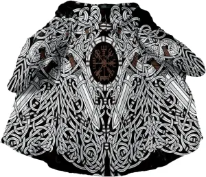 Norse Mythology Vegvisir Viking 3D Print Dream Cloak Thick Warm Hooded Men Overcoat Windproof Fleece Jacket