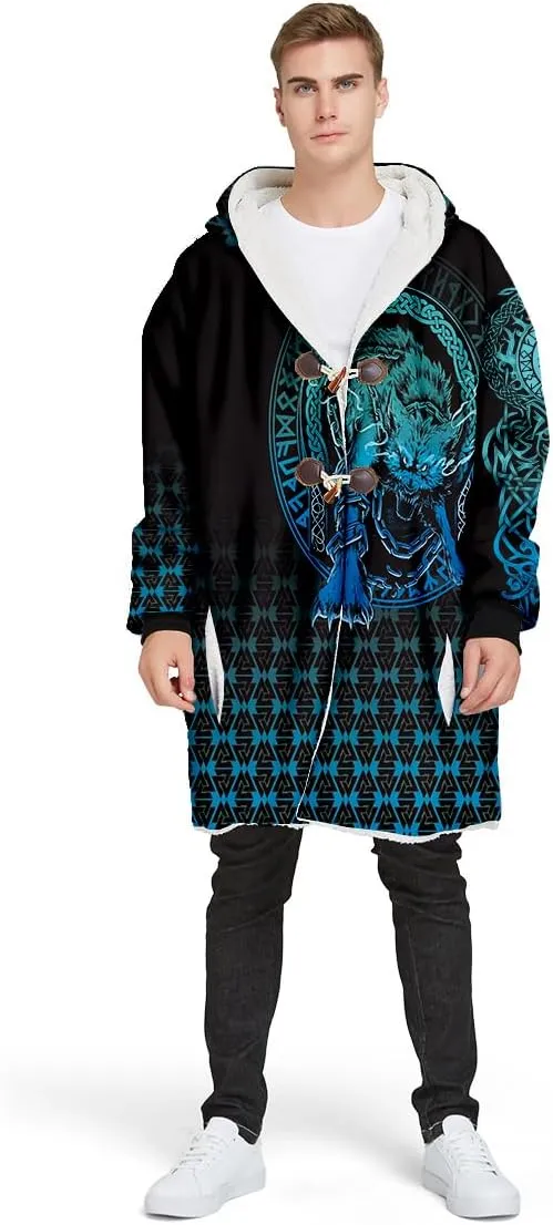 Norse Mythology Vegvisir Viking 3D Print Dream Cloak Thick Warm Hooded Men Overcoat Windproof Fleece Jacket