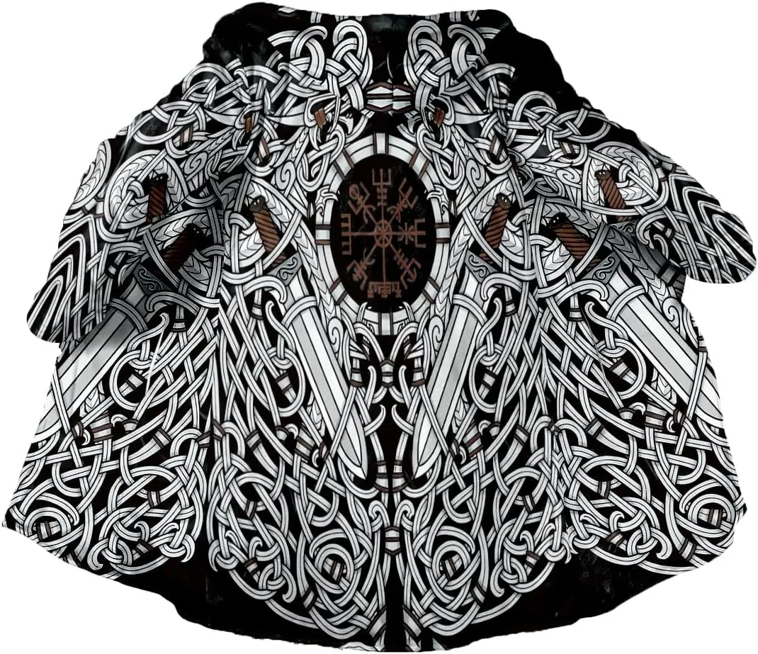 Norse Mythology Vegvisir Viking 3D Print Dream Cloak Thick Warm Hooded Men Overcoat Windproof Fleece Jacket