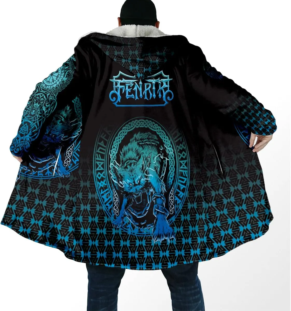 Norse Mythology Vegvisir Viking 3D Print Dream Cloak Thick Warm Hooded Men Overcoat Windproof Fleece Jacket