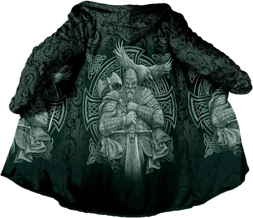 Norse Mythology Vegvisir Viking 3D Print Dream Cloak Thick Warm Hooded Men Overcoat Windproof Fleece Jacket
