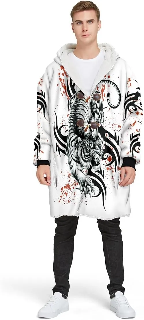 Norse Mythology Vegvisir Viking Symbol Thick Warm Hooded Cloak For Men Overcoat Windproof Fleece Jacket