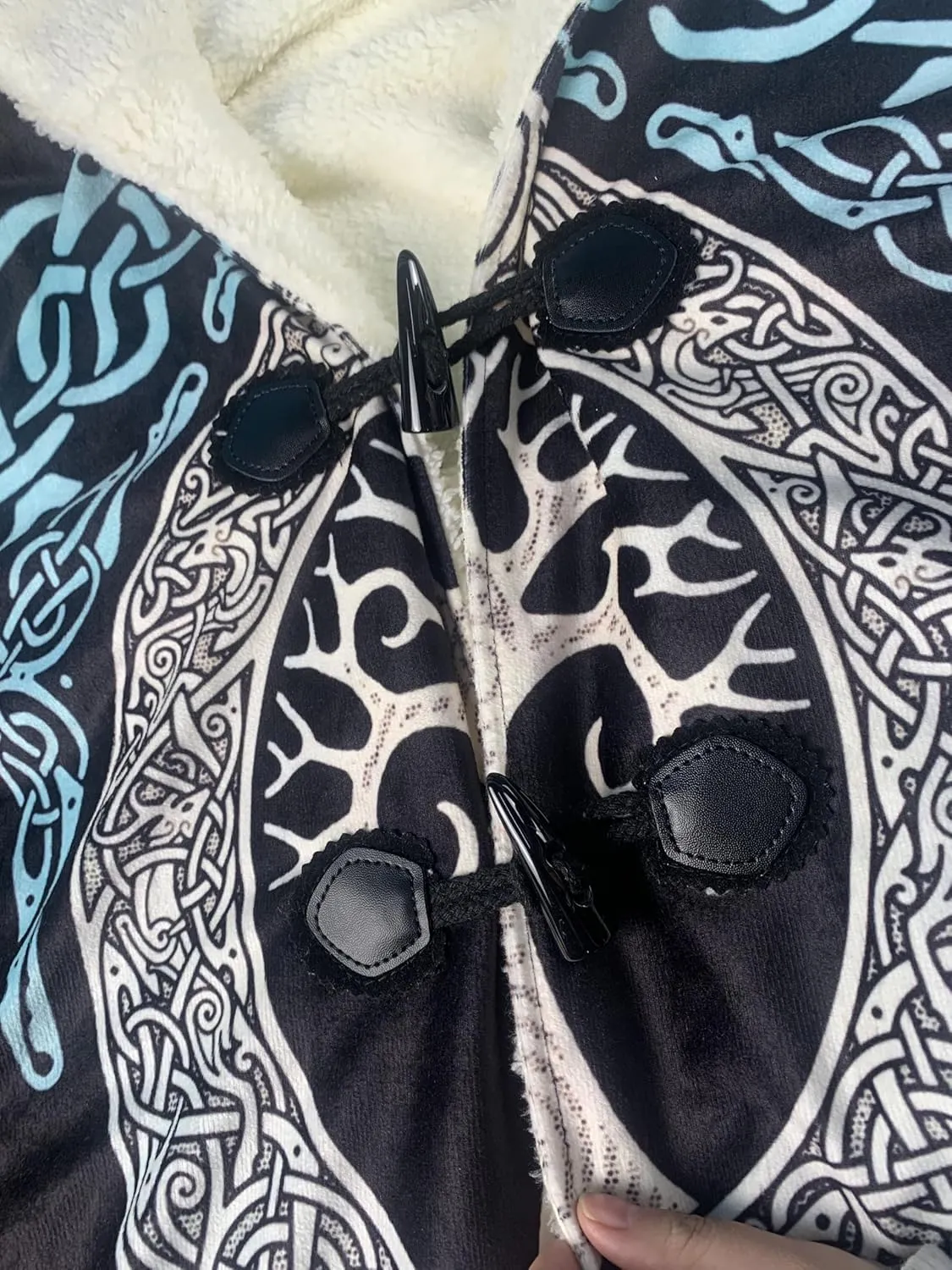 Norse Mythology Vegvisir Viking Symbol Thick Warm Hooded Cloak For Men Overcoat Windproof Fleece Jacket