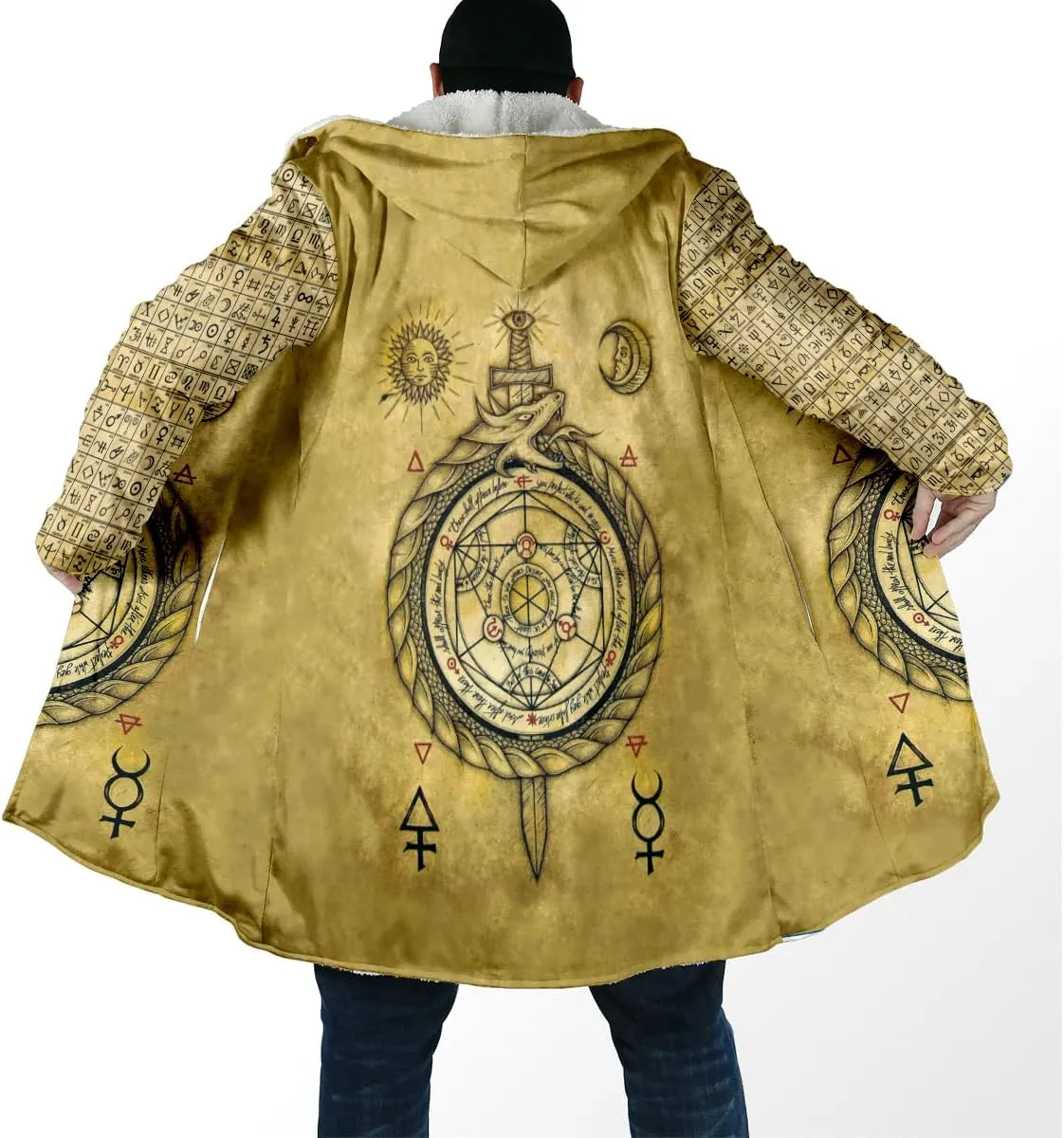 Norse Mythology Vegvisir Viking Symbol Thick Warm Hooded Cloak For Men Overcoat Windproof Fleece Jacket