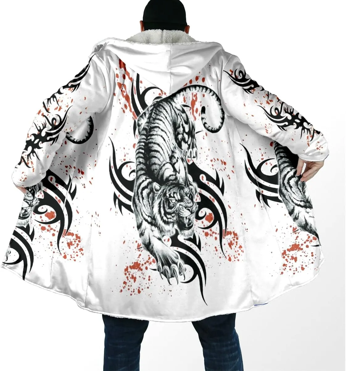Norse Mythology Vegvisir Viking Symbol Thick Warm Hooded Cloak For Men Overcoat Windproof Fleece Jacket