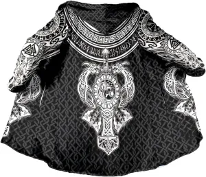 Norse Mythology Vegvisir Viking Symbol Thick Warm Hooded Cloak For Men Overcoat Windproof Fleece Jacket