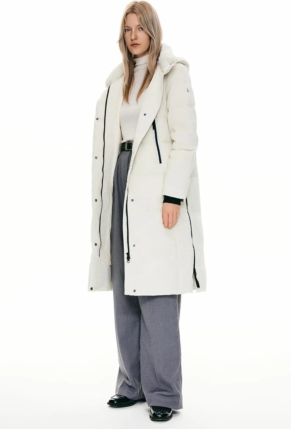 Orolay Women's Thickened Long Down Jacket Winter Down Coat Hooded Puffer Jacket with Side Zipper