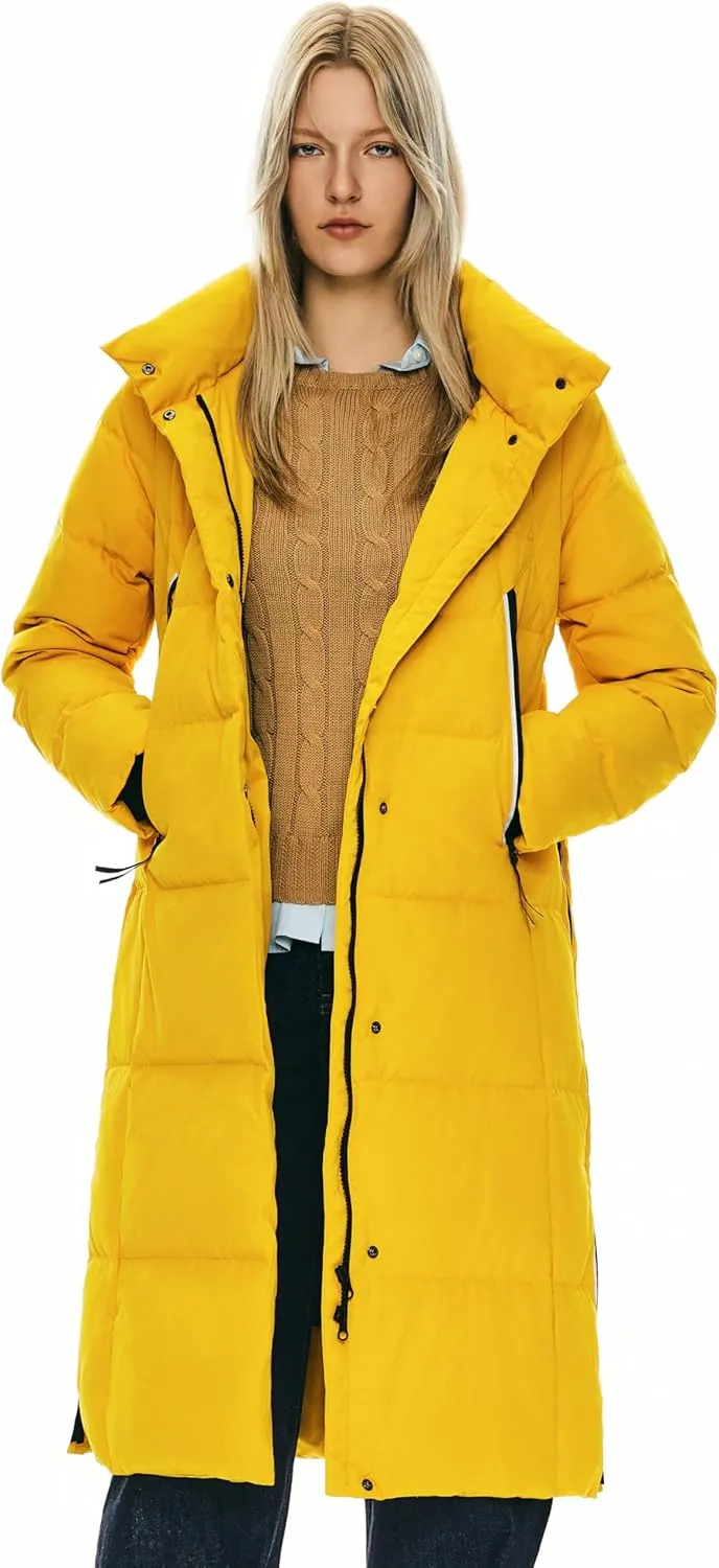 Orolay Women's Thickened Long Down Jacket Winter Down Coat Hooded Puffer Jacket with Side Zipper