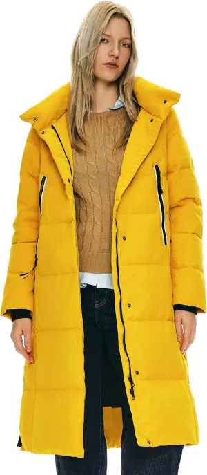 Orolay Women's Thickened Long Down Jacket Winter Down Coat Hooded Puffer Jacket with Side Zipper