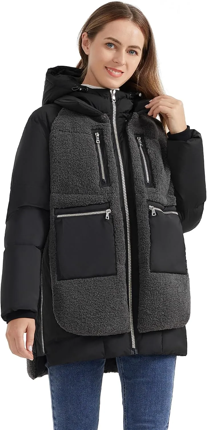 Orolay Women's Thickened Winter Down Coat Windproof Hooded Puffer Jacket with 6 Pockets