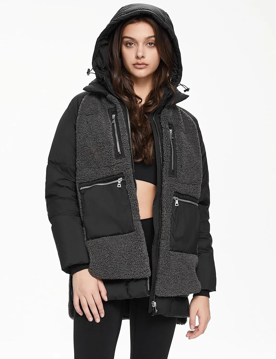 Orolay Women's Thickened Winter Down Coat Windproof Hooded Puffer Jacket with 6 Pockets