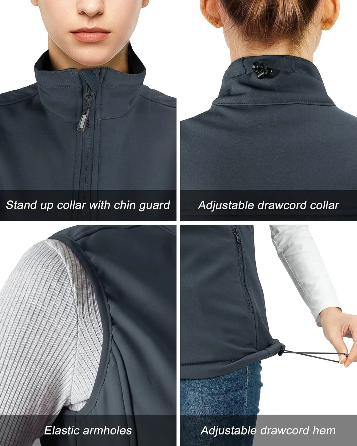 Outdoor Ventures Women's Lightweight Softshell Vest Windproof Fleece Lined Zip Up Sleeveless Jacket for Running Hiking Golf