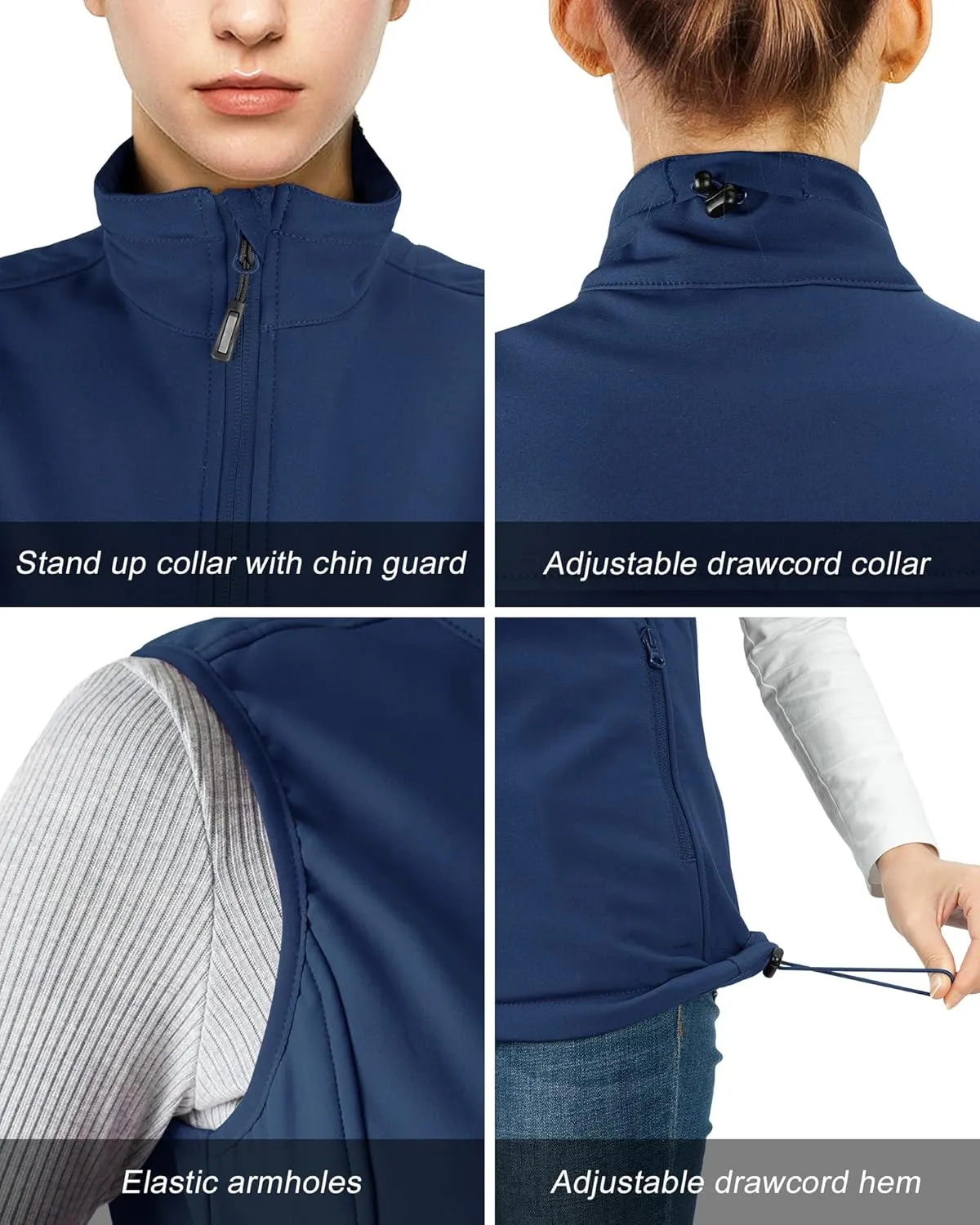 Outdoor Ventures Women's Lightweight Softshell Vest Windproof Fleece Lined Zip Up Sleeveless Jacket for Running Hiking Golf