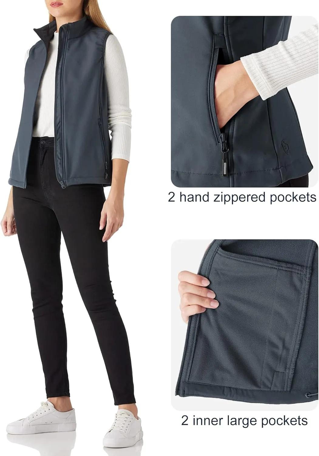 Outdoor Ventures Women's Lightweight Softshell Vest Windproof Fleece Lined Zip Up Sleeveless Jacket for Running Hiking Golf