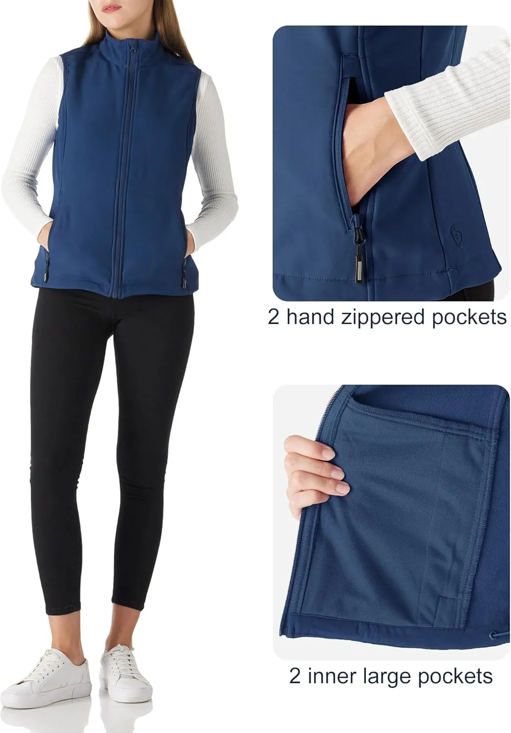 Outdoor Ventures Women's Lightweight Softshell Vest Windproof Fleece Lined Zip Up Sleeveless Jacket for Running Hiking Golf
