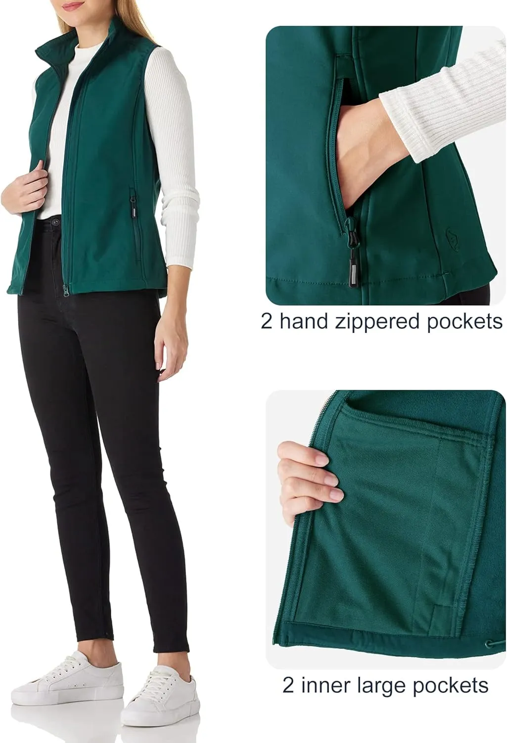 Outdoor Ventures Women's Lightweight Softshell Vest Windproof Fleece Lined Zip Up Sleeveless Jacket for Running Hiking Golf
