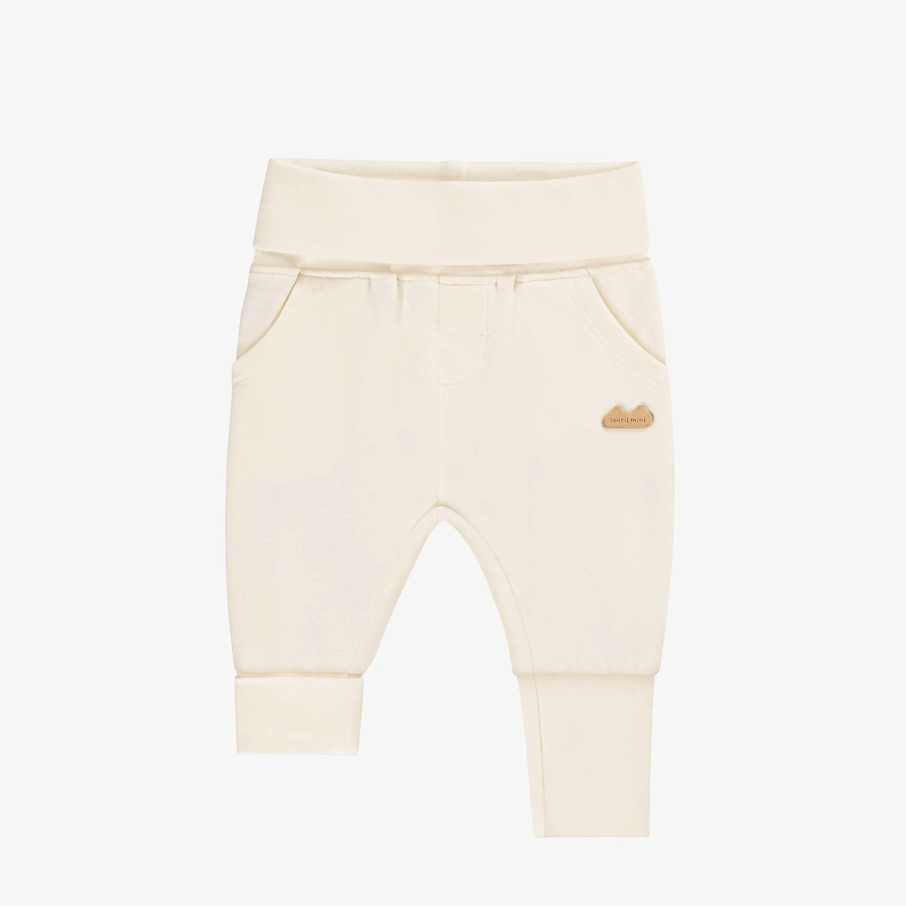 Pantalon évolutif crème en doux coton français, naissance || Cream evolutive pants in soft french cotton, newborn